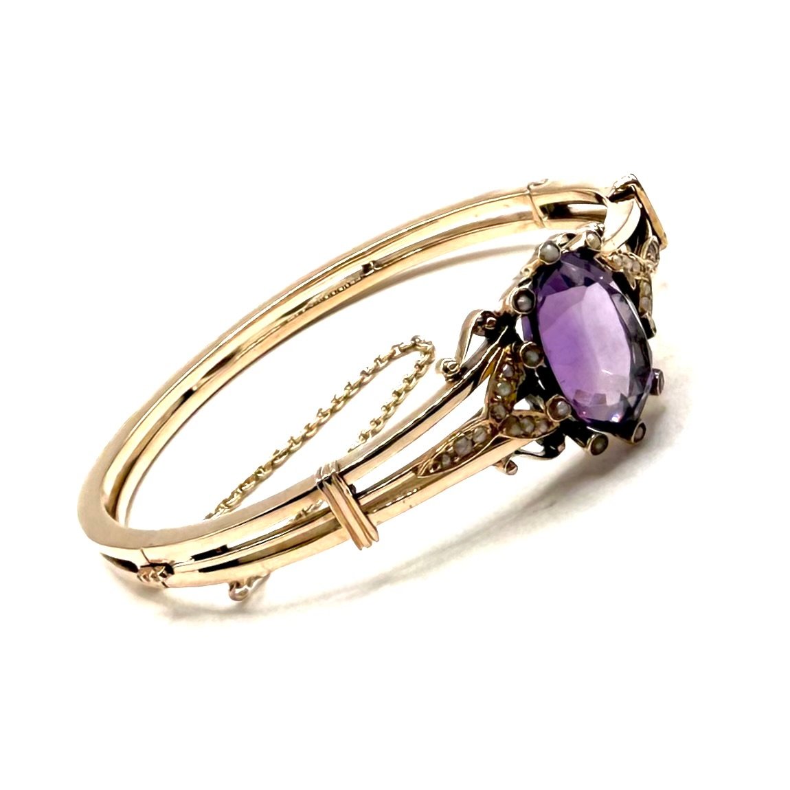 5250. Art Deco Gold Bracelet  With Amethysts And Pearls.-photo-2