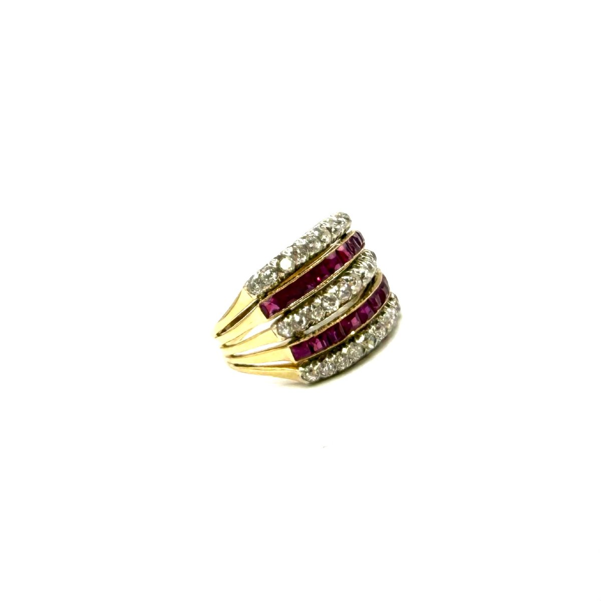 5239. Art Deco Gold Ring Set With Diamonds And Rubies.-photo-2