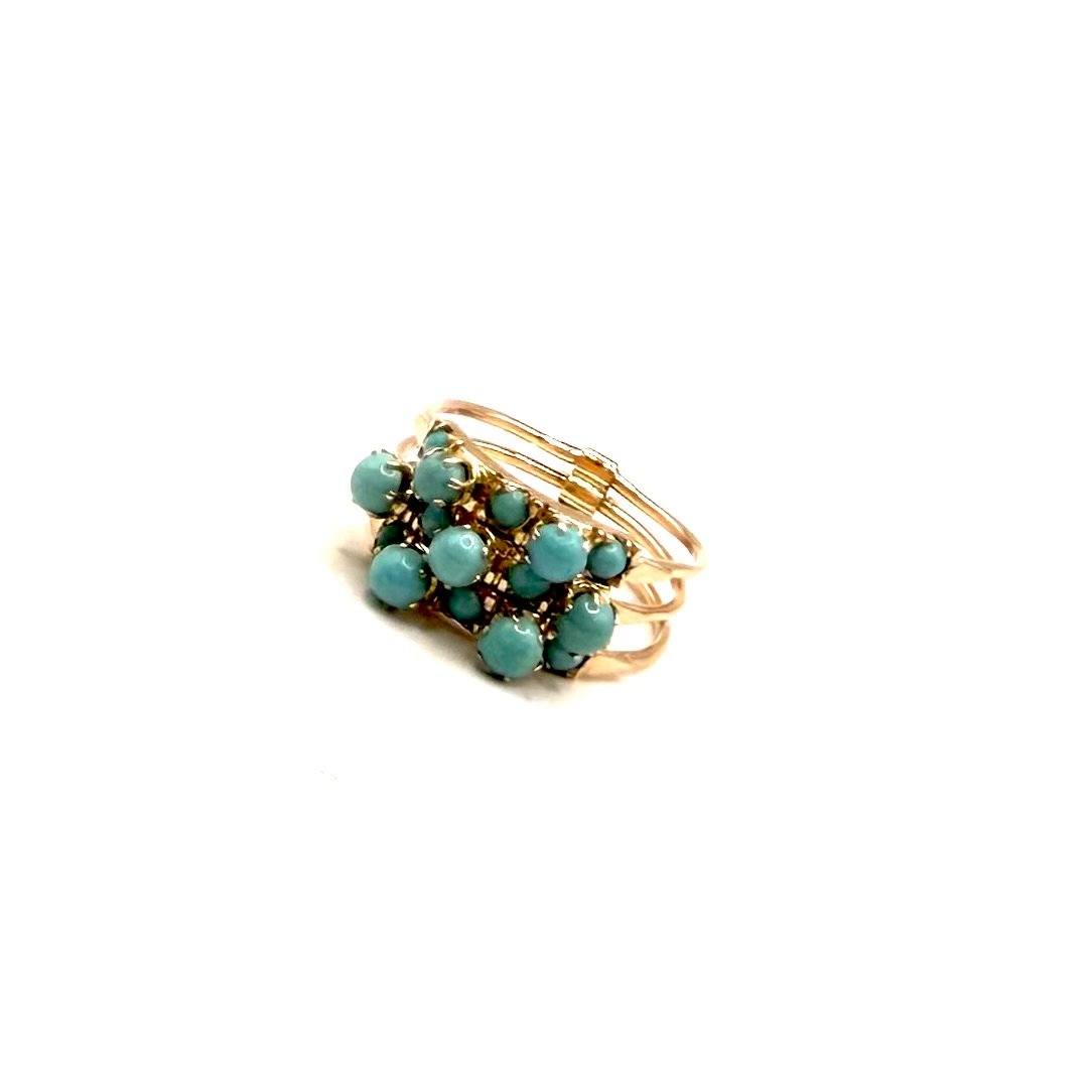 5244. Bague Art déco en or ornée de turquoise.-photo-3