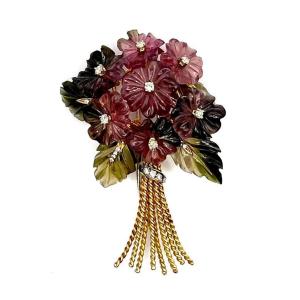 0234. Vintage Flower Brooch In Precious Stones