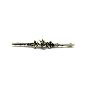 Sf697. Art Deco Gold Brooch With Pearls