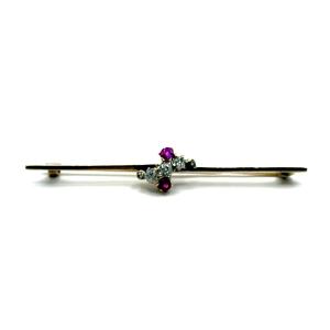 Sf702. Art Deco Gold Brooch With Diamonds And Rubies
