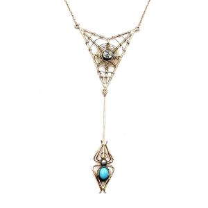 0700. Art Deco Necklace With Diamond And Turquoise