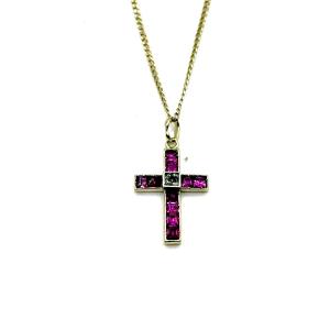 1276. Gold Cross Medal With Diamond And Ruby