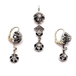 1265. Pair Of Antique Diamond Earrings And Pendant 