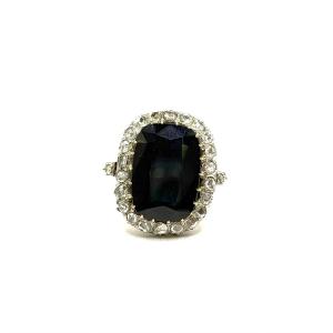 5075. Art Deco Ring With Diamond And Blue Sapphire