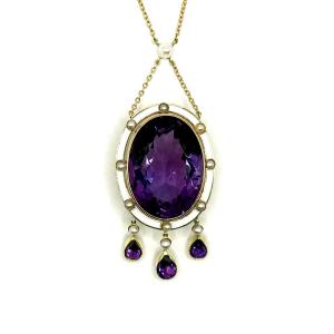 1651. Art Deco Gold Necklace With Amethyst And Freshwater Pearls