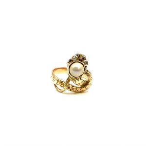 5201. Art Deco Gold Ring In The Shape Of A Snake, With A Diamond And A Freshwater Pearl
