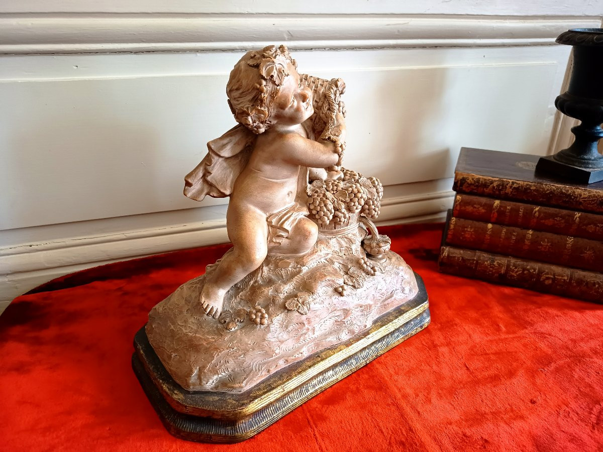 Bacchus Enfant, Terracotta After Clodion 19th Century-photo-2