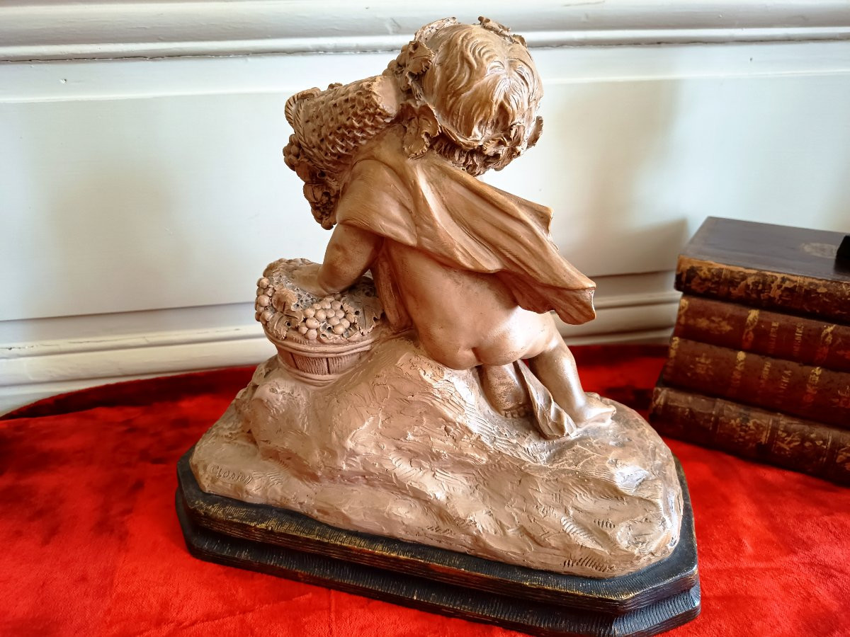 Bacchus Enfant, Terracotta After Clodion 19th Century-photo-3