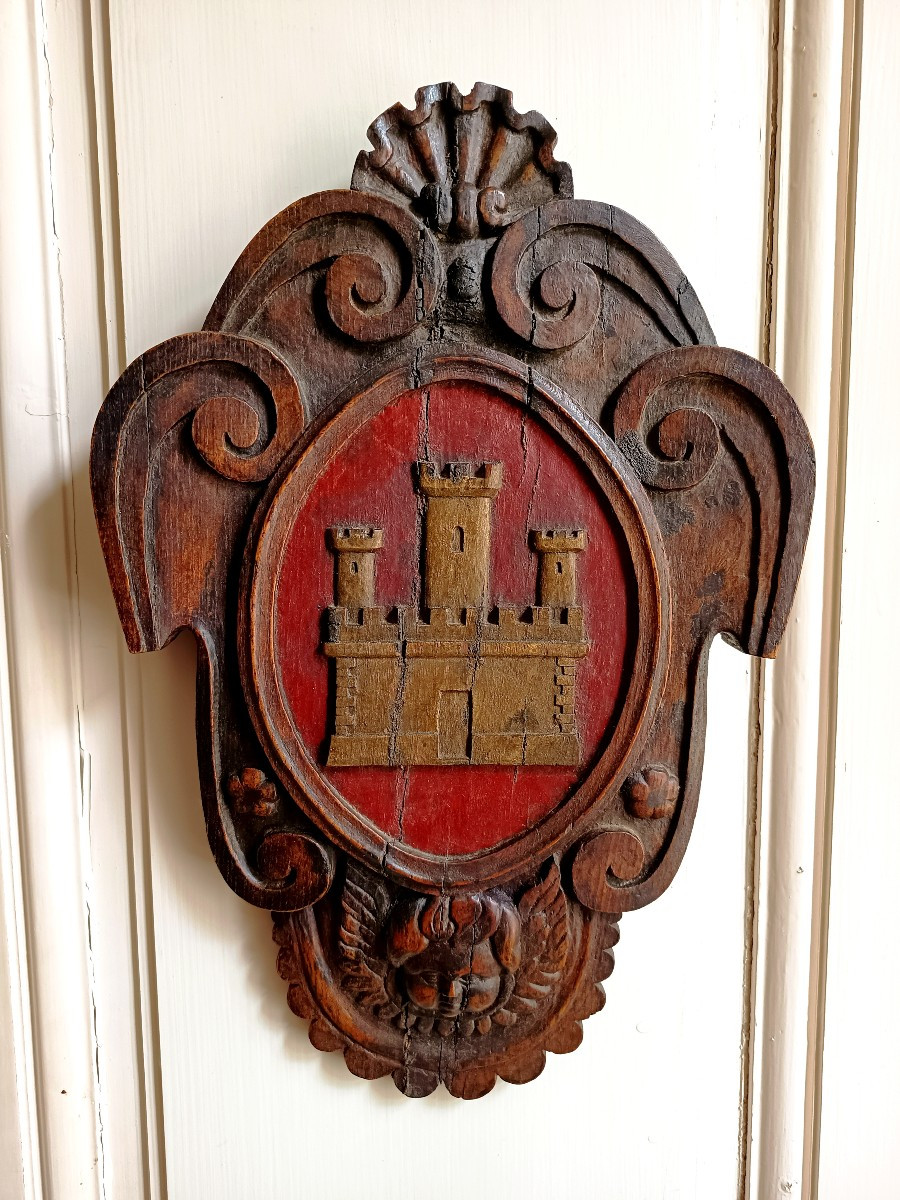 Wooden Heraldic Panel Carved With The Arms Of Castile