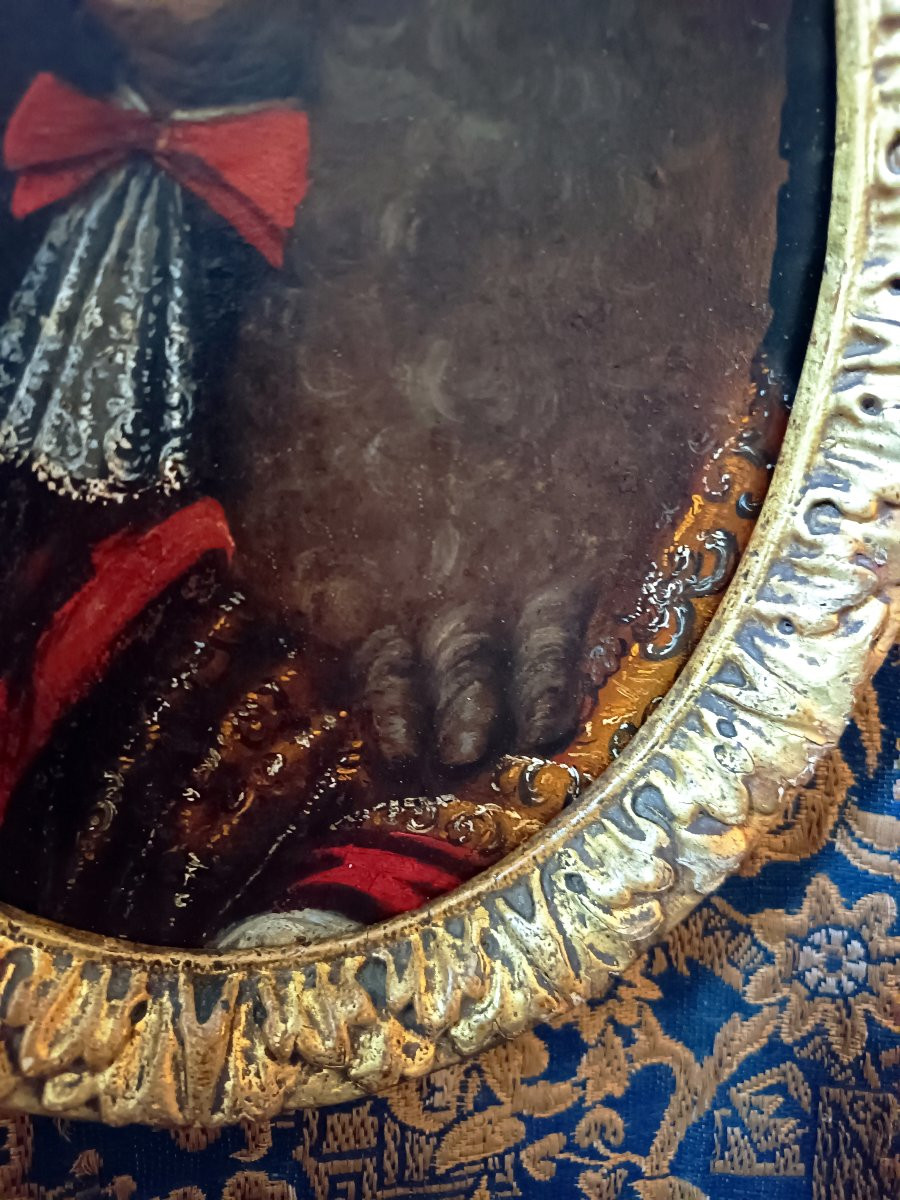 Portrait Of A Courtly Nobleman , Oil On Copper French School Of The 17th Century-photo-2