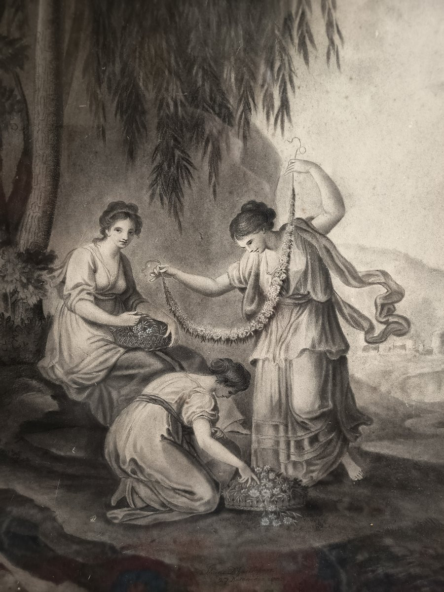 Grand fusain et lavis ,Thaïs de Hautefort(1784-1845)-photo-3
