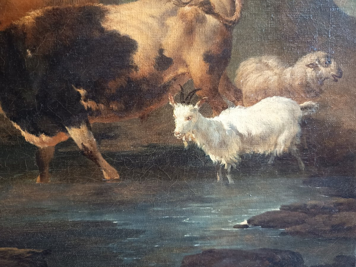 Scène pastorale , huile sur toile début XIX ème -photo-1