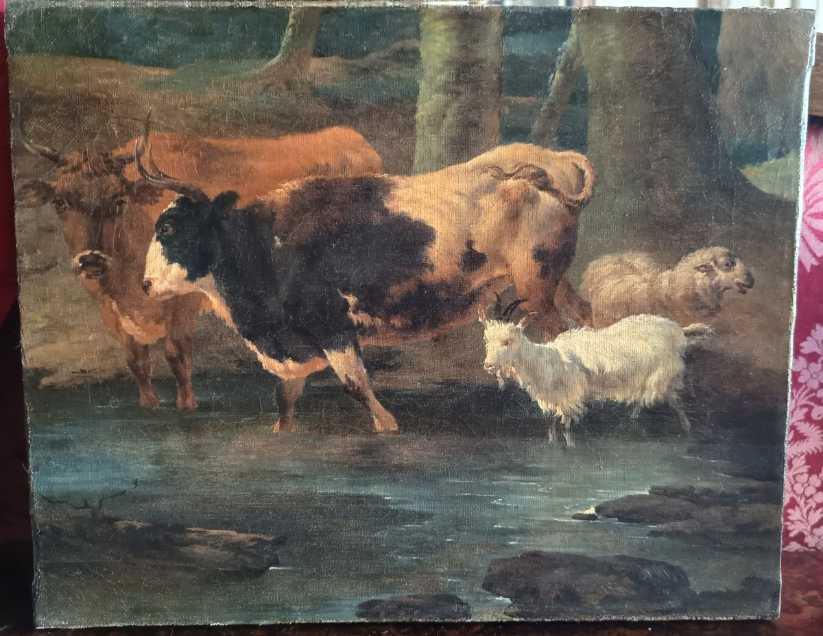 Scène pastorale , huile sur toile début XIX ème 
