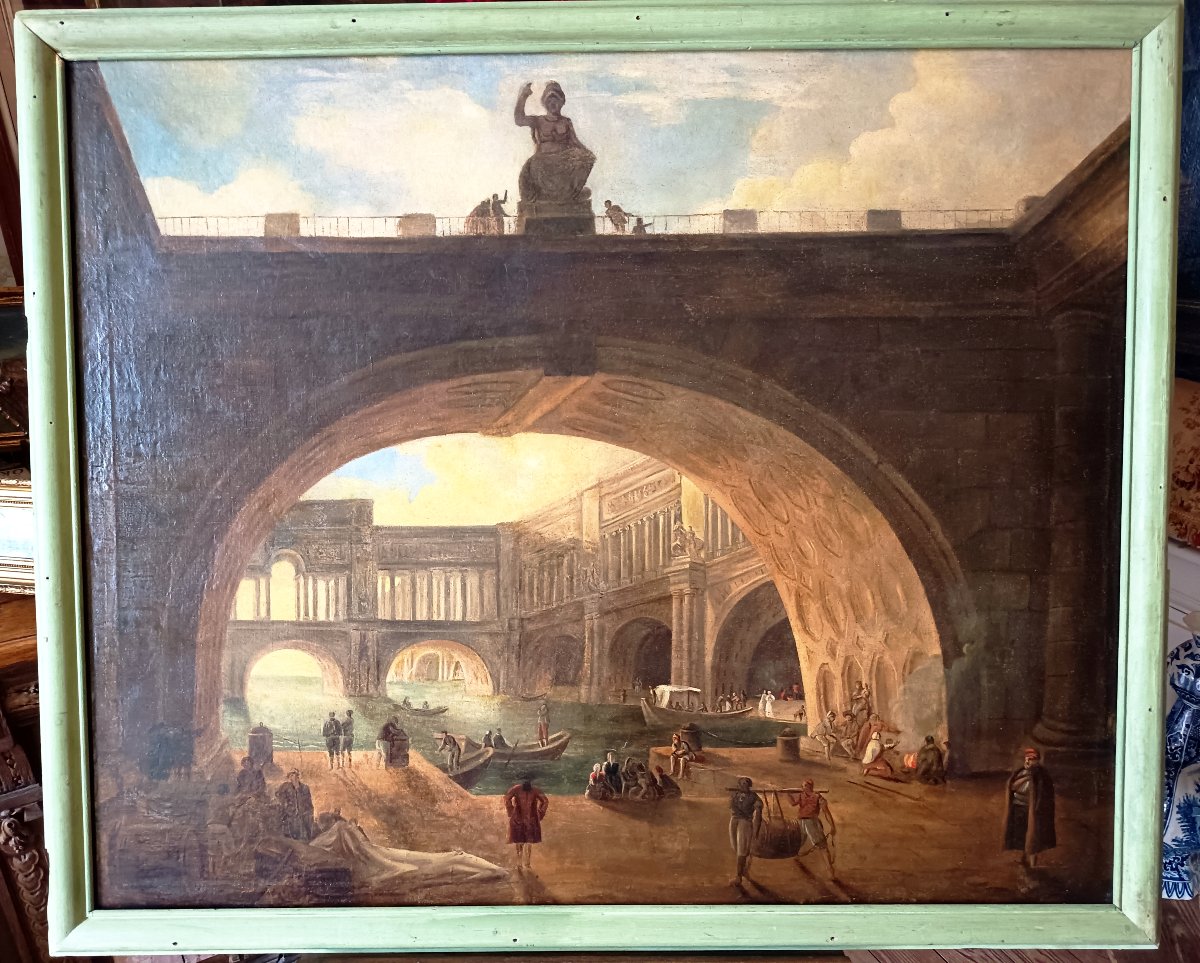 Grande "vue de Rome" dans le goût des caprices architecturaux 