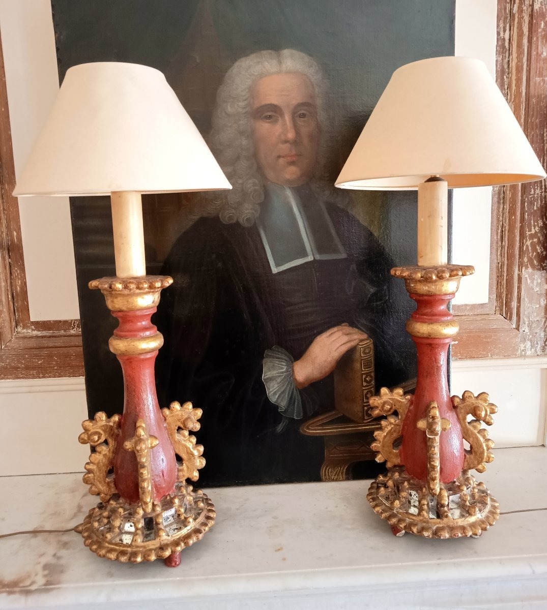 Paire de grandes lampes polychromes dans le goût du baroque Italien-photo-2
