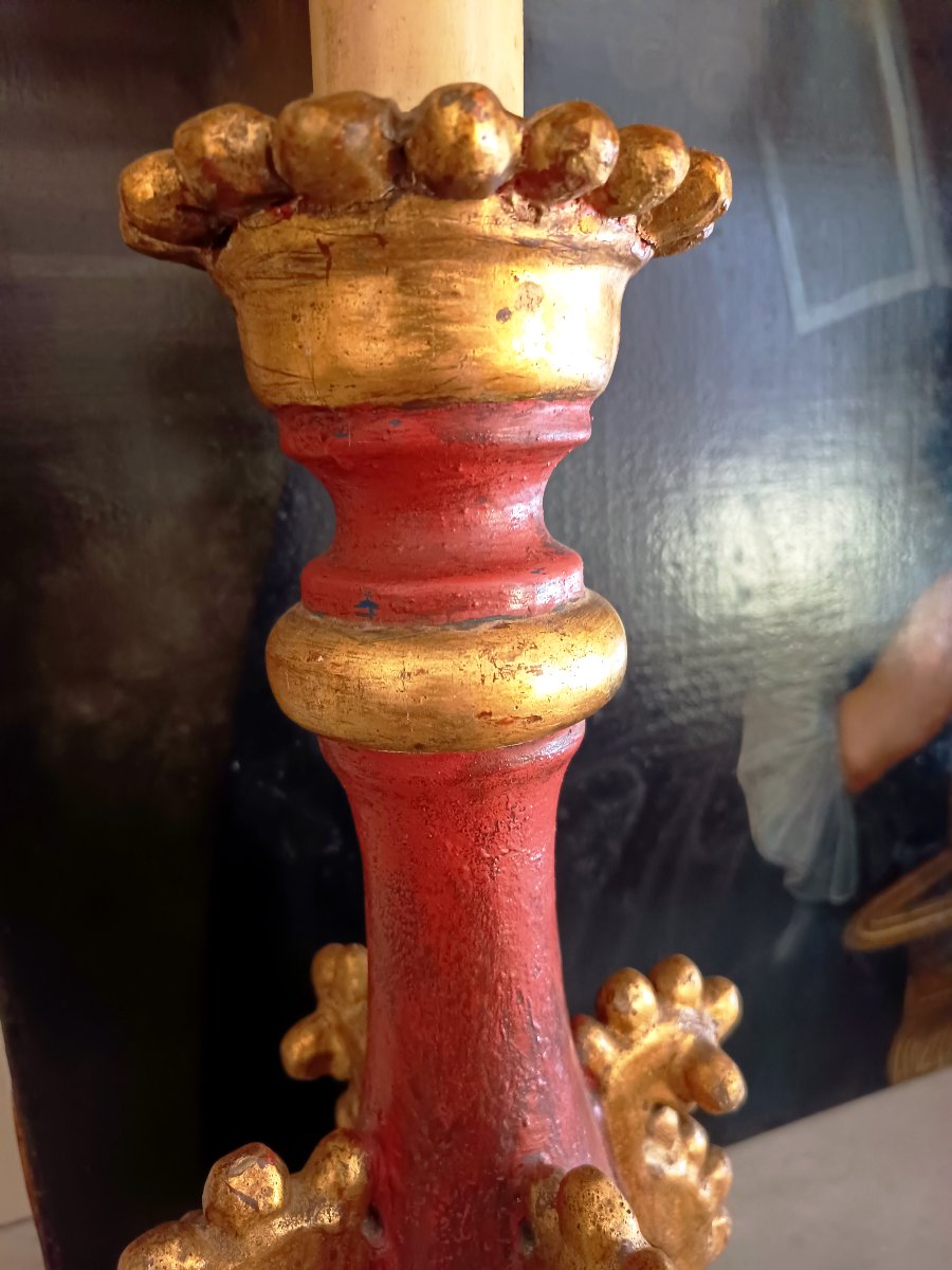 Paire de grandes lampes polychromes dans le goût du baroque Italien-photo-3