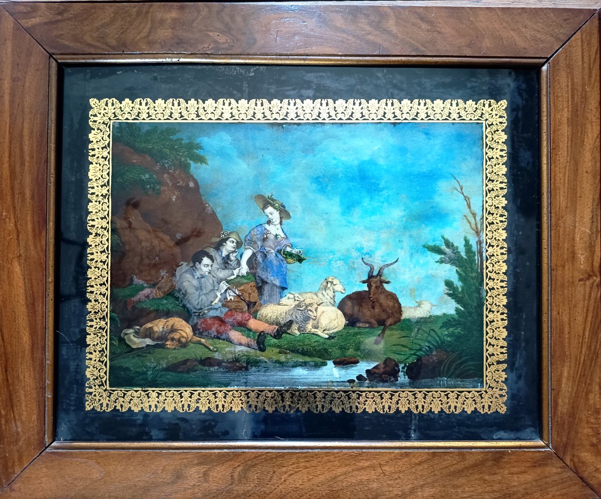Paire de fixés sous verre époque Victorienne -photo-2