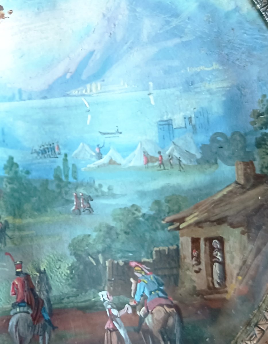 Miniature gouache sur vélin , campement militaire nord de l'Italie.-photo-2
