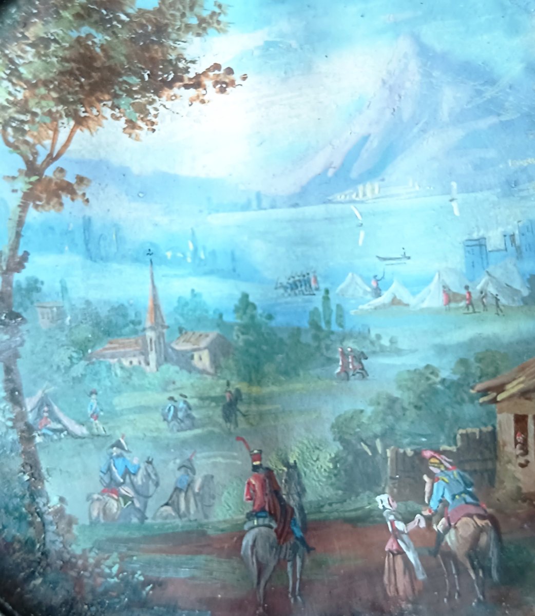 Miniature gouache sur vélin , campement militaire nord de l'Italie.-photo-3