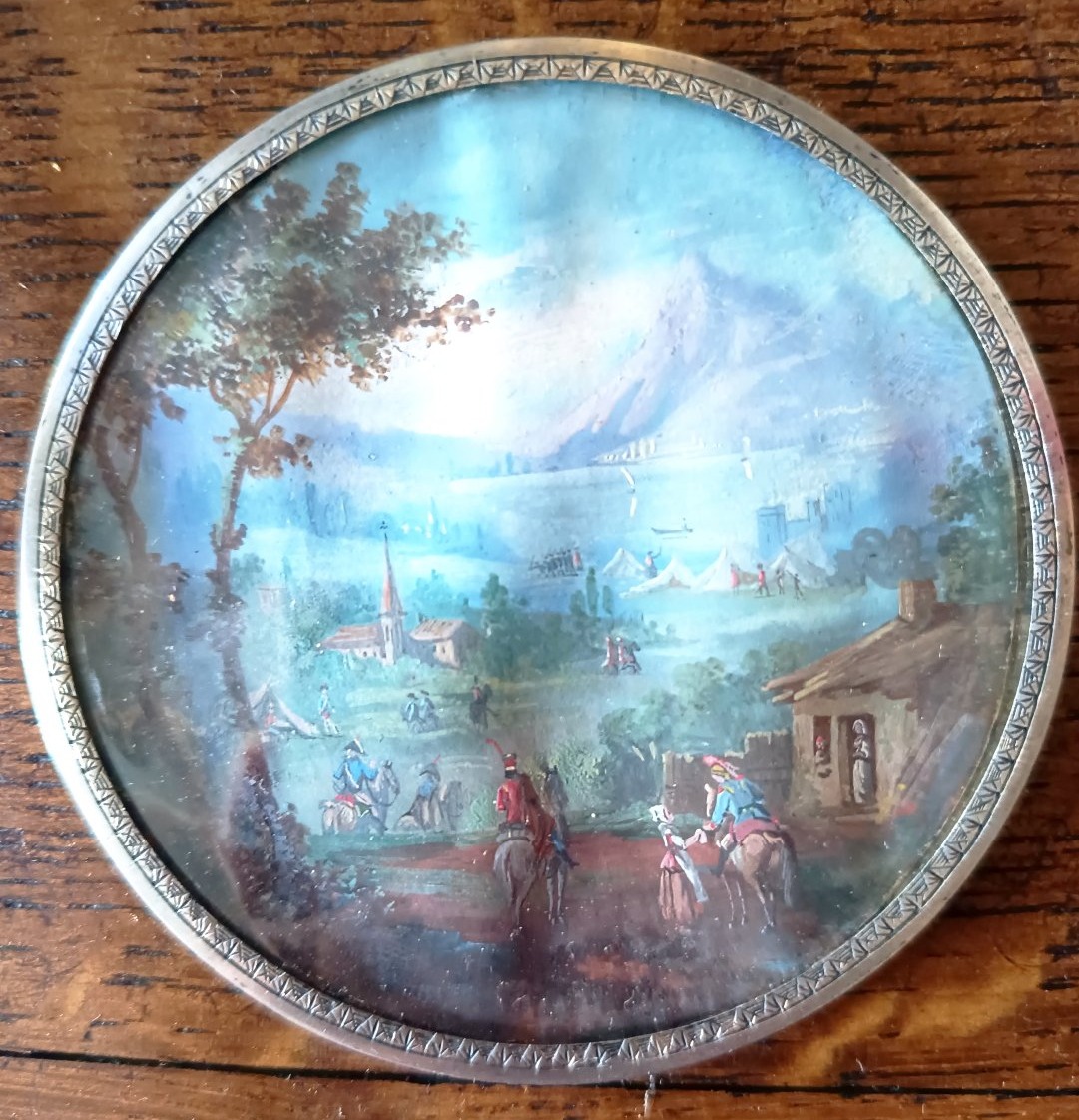 Miniature gouache sur vélin , campement militaire nord de l'Italie.