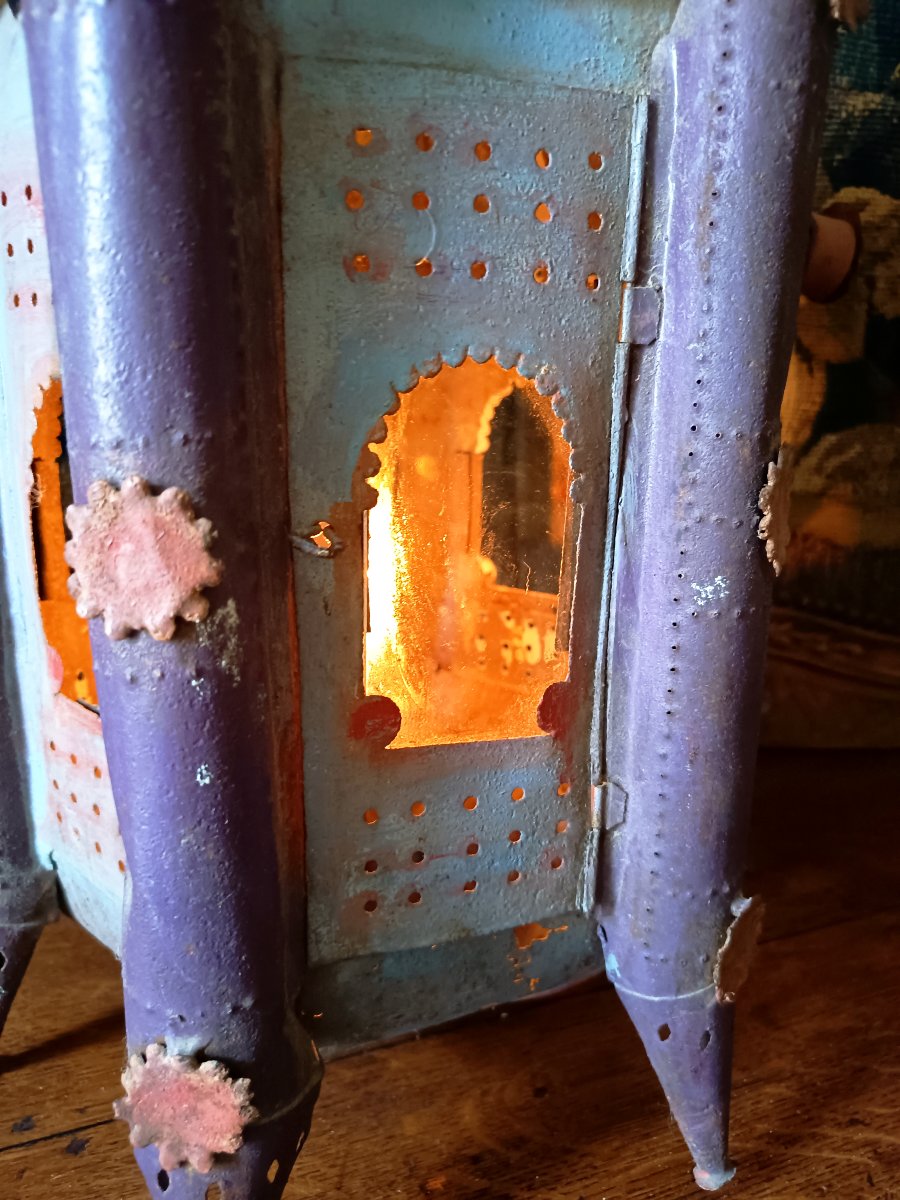 Large Procession Lantern Made Of Polychrome Sheet Metal, Late 19th Century -photo-1