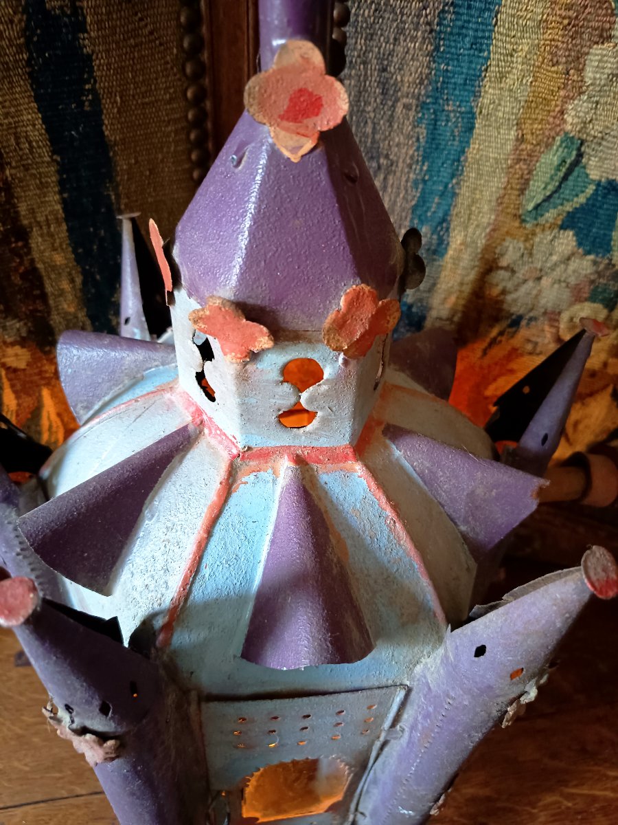 Large Procession Lantern Made Of Polychrome Sheet Metal, Late 19th Century -photo-2