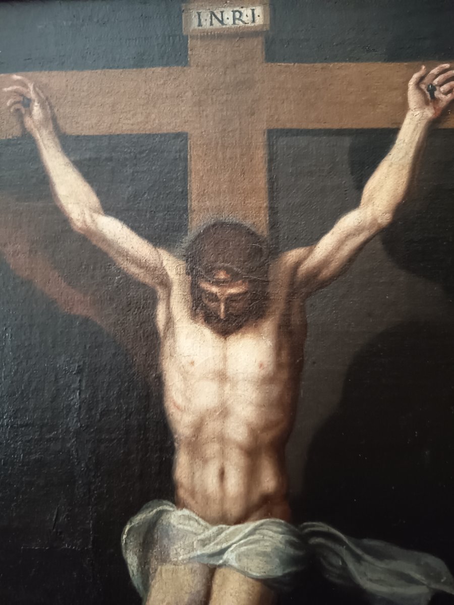 Christ en croix, huile sur toile fin XVIIème -photo-2