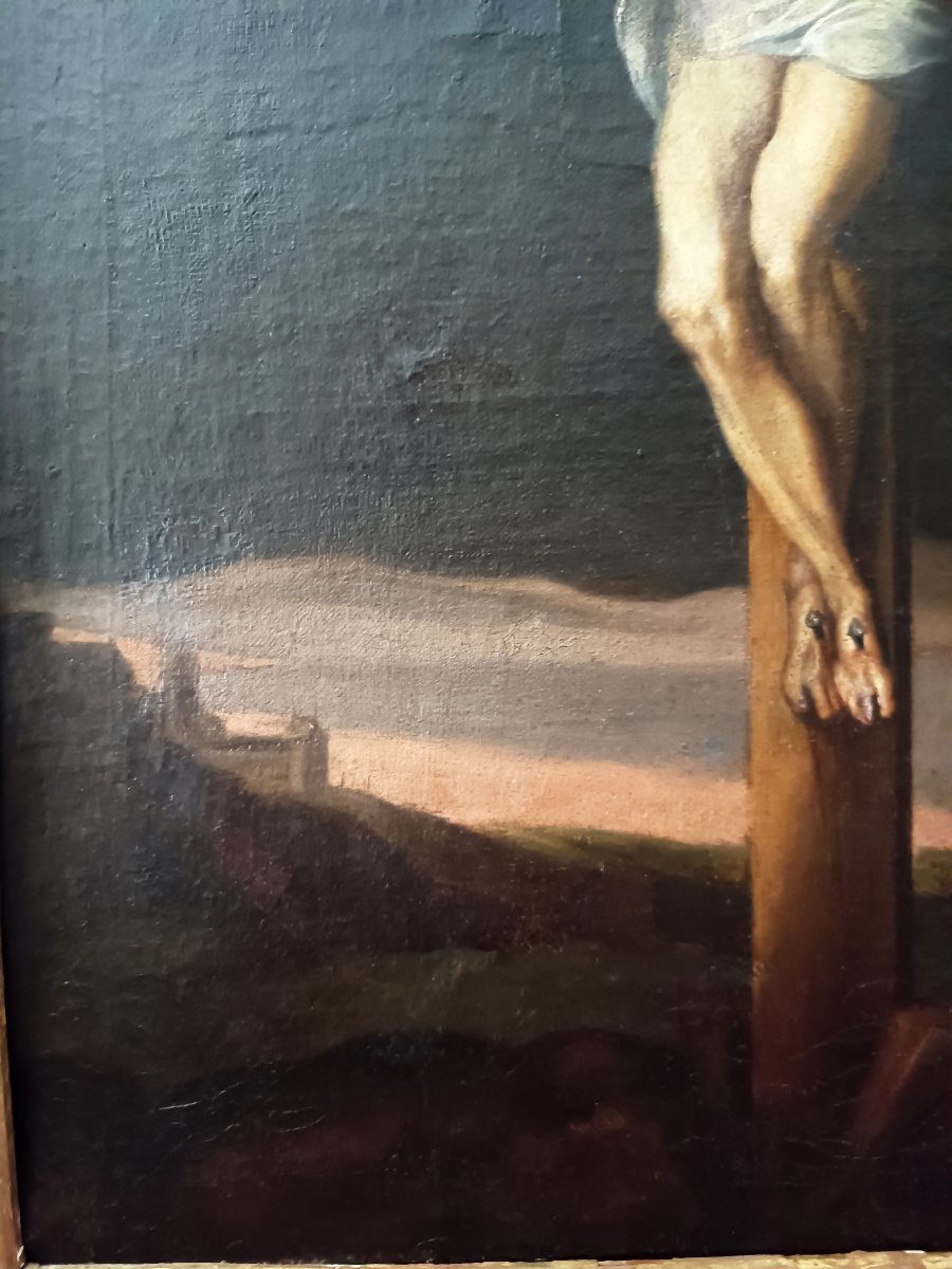 Christ en croix, huile sur toile fin XVIIème -photo-3