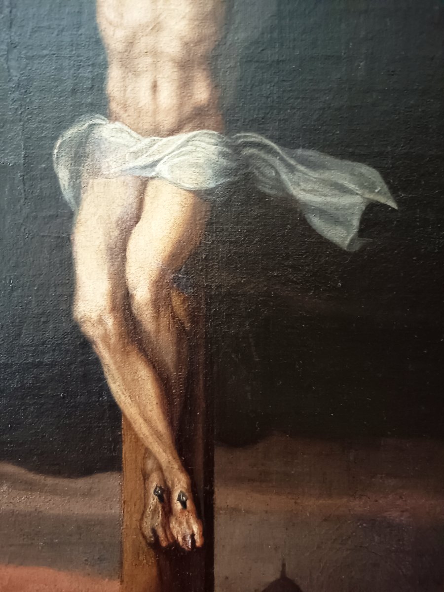 Christ en croix, huile sur toile fin XVIIème -photo-4