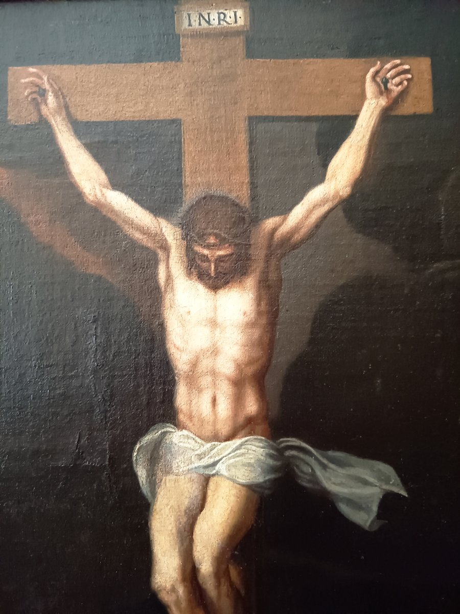 Christ en croix, huile sur toile fin XVIIème -photo-1