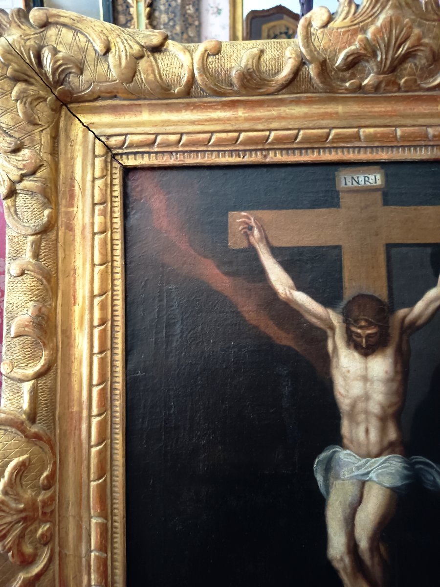 Christ en croix, huile sur toile fin XVIIème -photo-2