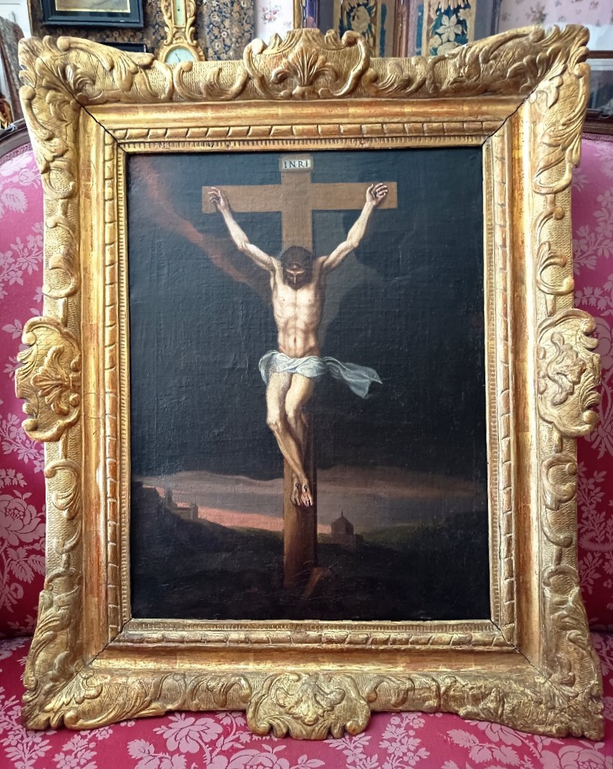 Christ en croix, huile sur toile fin XVIIème 