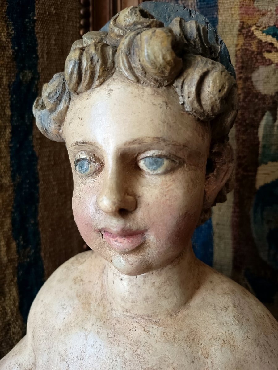 Enfant Jésus XVIIIEME, sculpture en bois sculpté et polychromé-photo-2