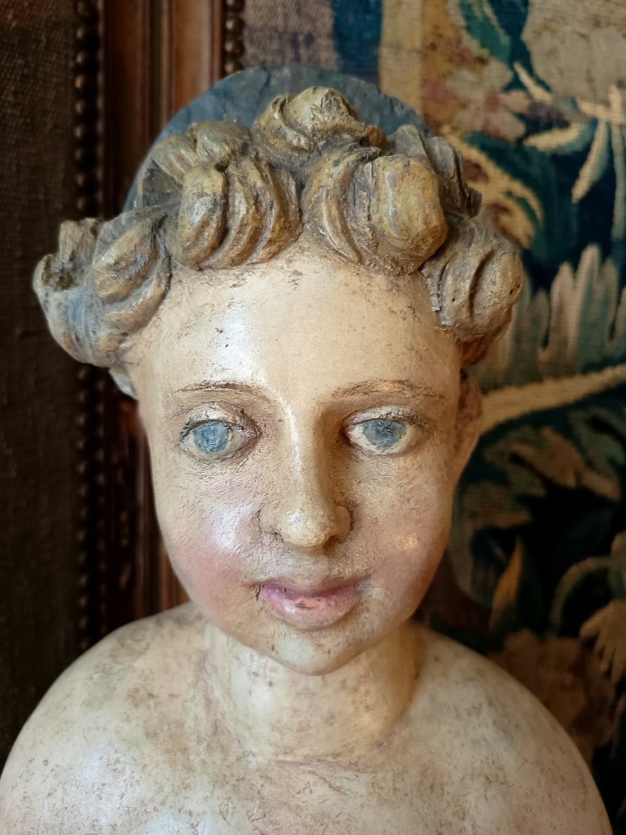 Enfant Jésus XVIIIEME, sculpture en bois sculpté et polychromé-photo-4