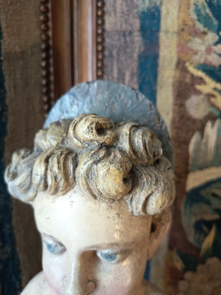 Enfant Jésus XVIIIEME, sculpture en bois sculpté et polychromé-photo-1