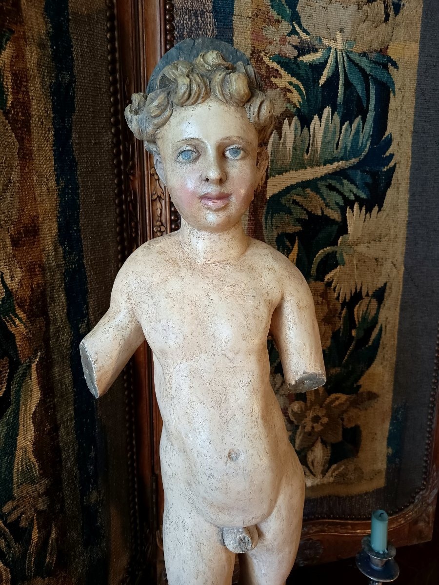 Enfant Jésus XVIIIEME, sculpture en bois sculpté et polychromé-photo-2