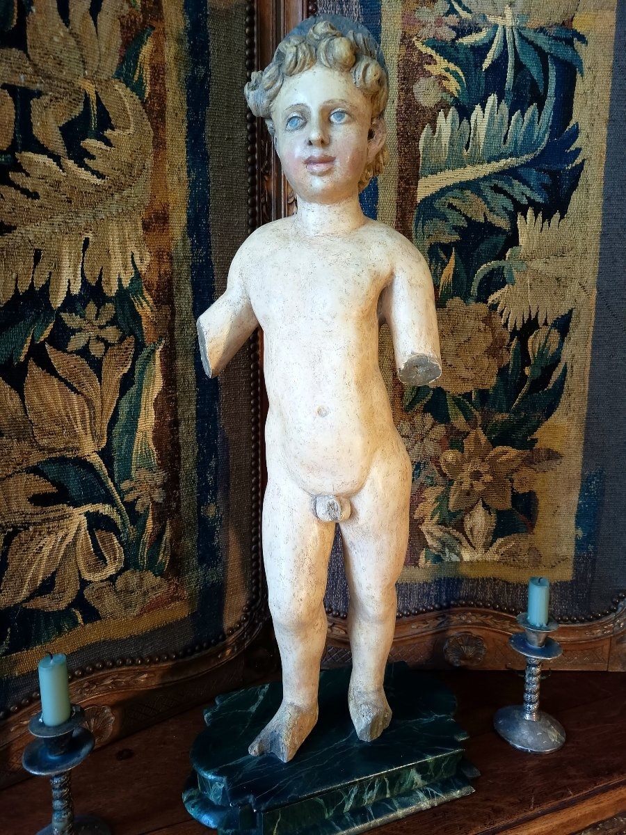 Enfant Jésus XVIIIEME, sculpture en bois sculpté et polychromé