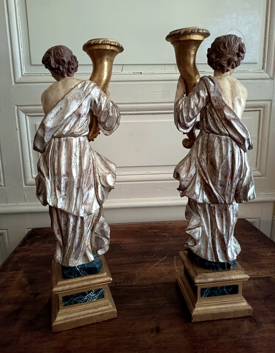 Paire de putti porte torchères Italie XVIIIème -photo-2