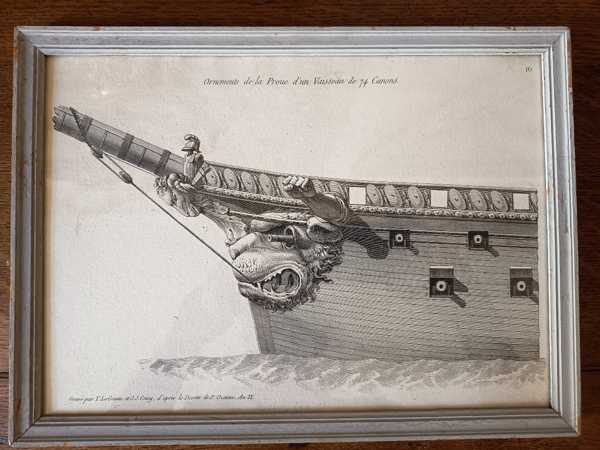 Proues de bateaux, paire de gravures xviiieme -photo-2
