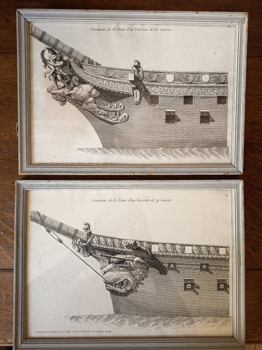 Proues de bateaux, paire de gravures xviiieme -photo-3