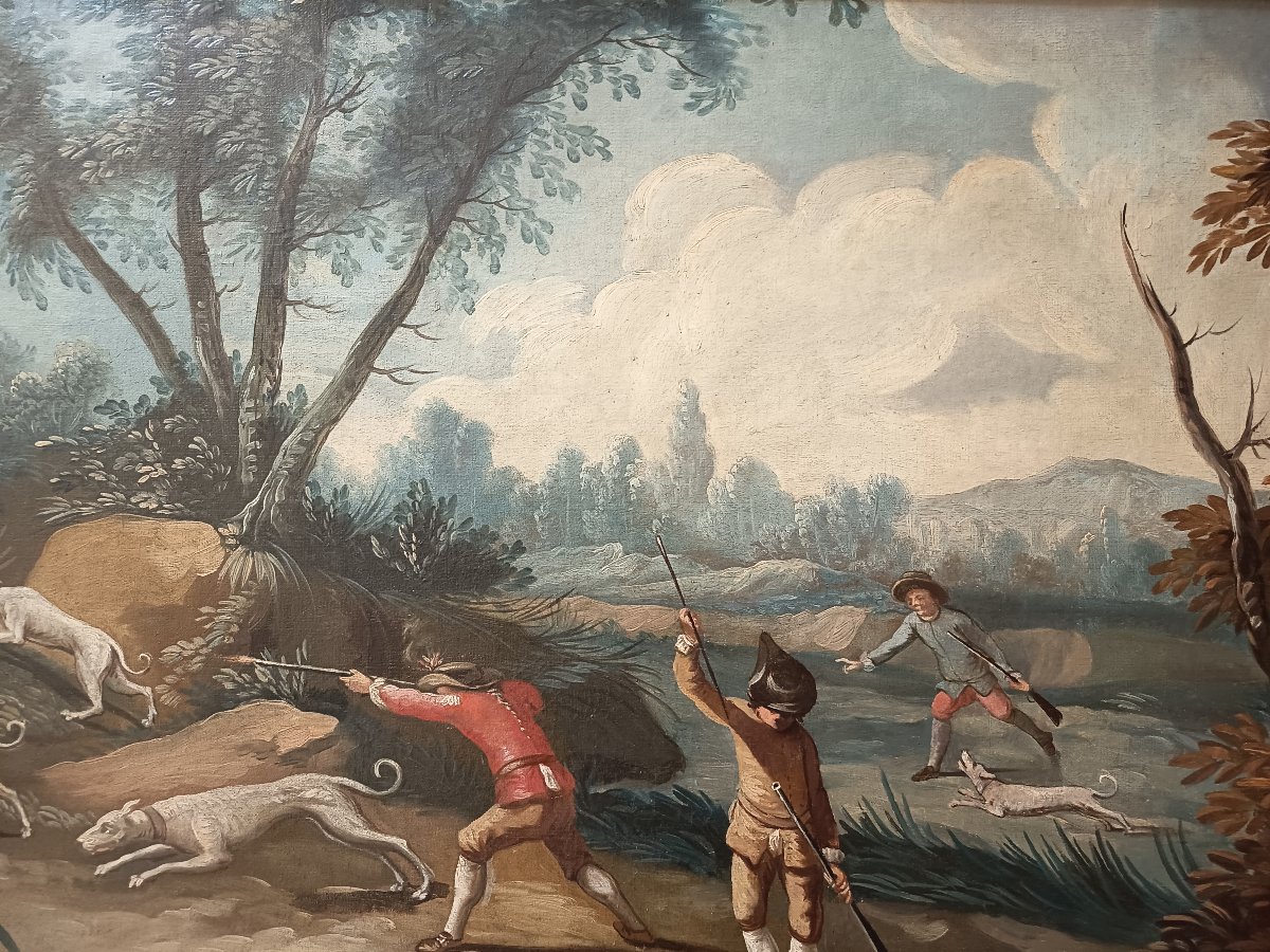 18th-century French School – Hare Hunt – Oil On Canvas -photo-3