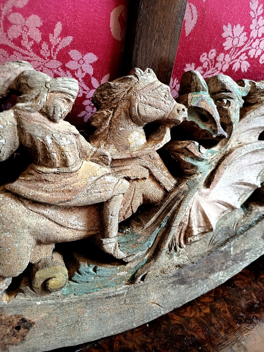 Saint George Slaying The Dragon, Fragment Of An 18th-century Sculpted Decoration -photo-3