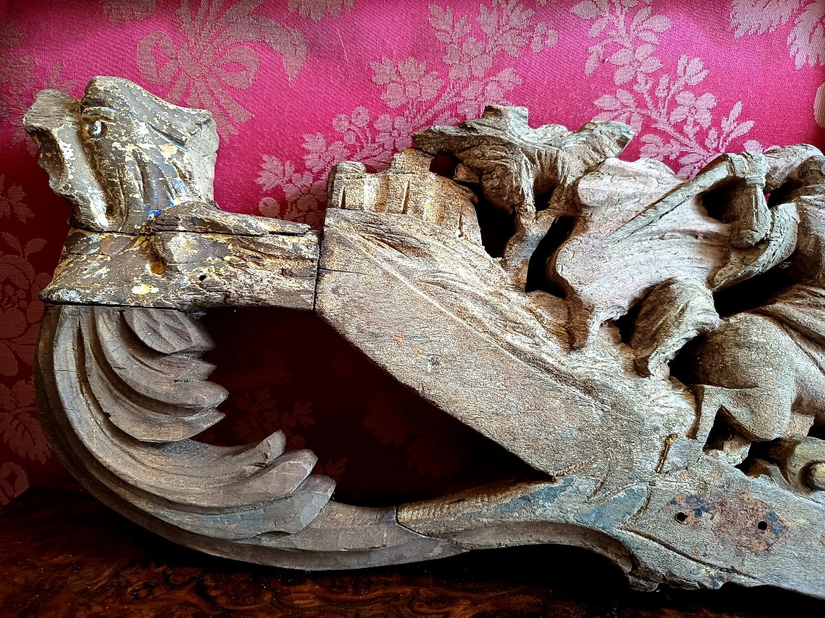 Saint George Slaying The Dragon, Fragment Of An 18th-century Sculpted Decoration -photo-4