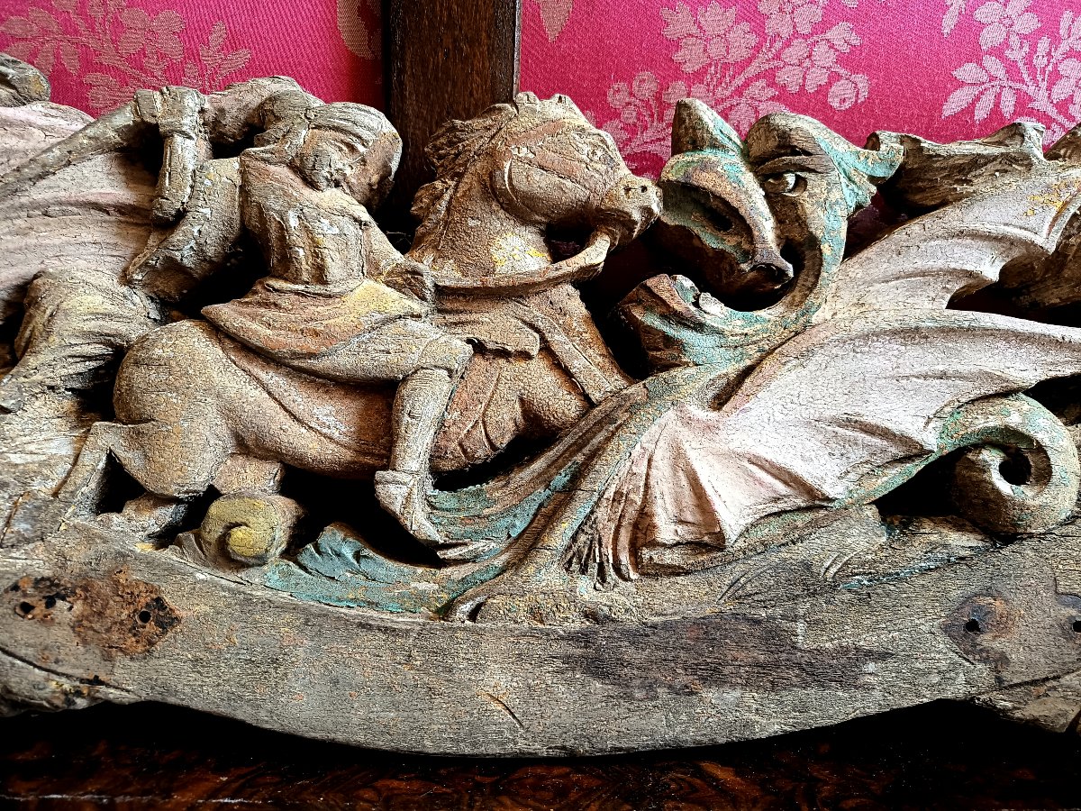 Saint George Slaying The Dragon, Fragment Of An 18th-century Sculpted Decoration 