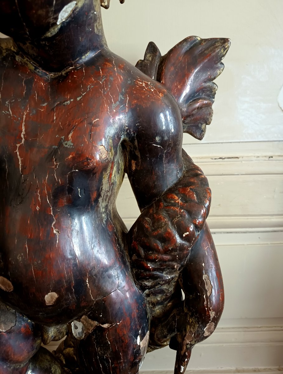 Putto On A Polychrome And Gilded Wooden Dolphin – Italy, Probably Liguria, 17th–18th Centuries-photo-4