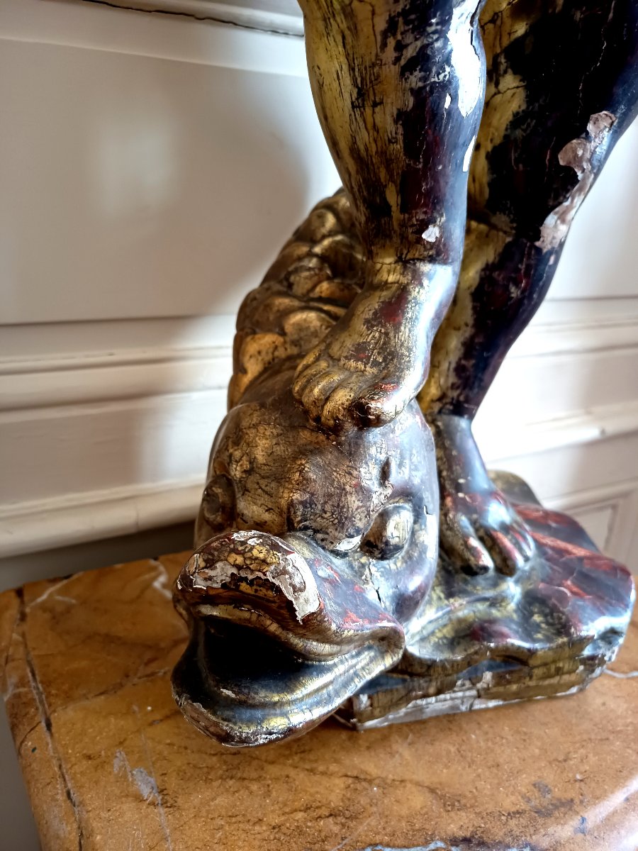 Putto On A Polychrome And Gilded Wooden Dolphin – Italy, Probably Liguria, 17th–18th Centuries-photo-1