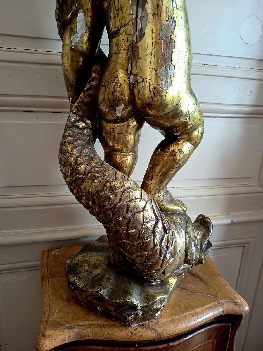 Putto On A Polychrome And Gilded Wooden Dolphin – Italy, Probably Liguria, 17th–18th Centuries-photo-4