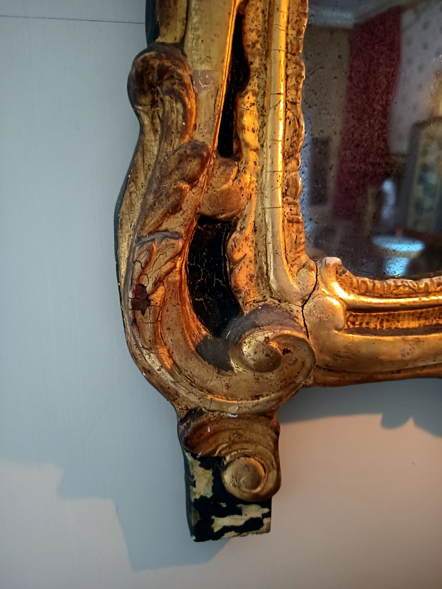 Miroir provençal Louis XV en bois sculpté et doré, glace au mercure d'origine, XVIIIᵉ siècle-photo-4
